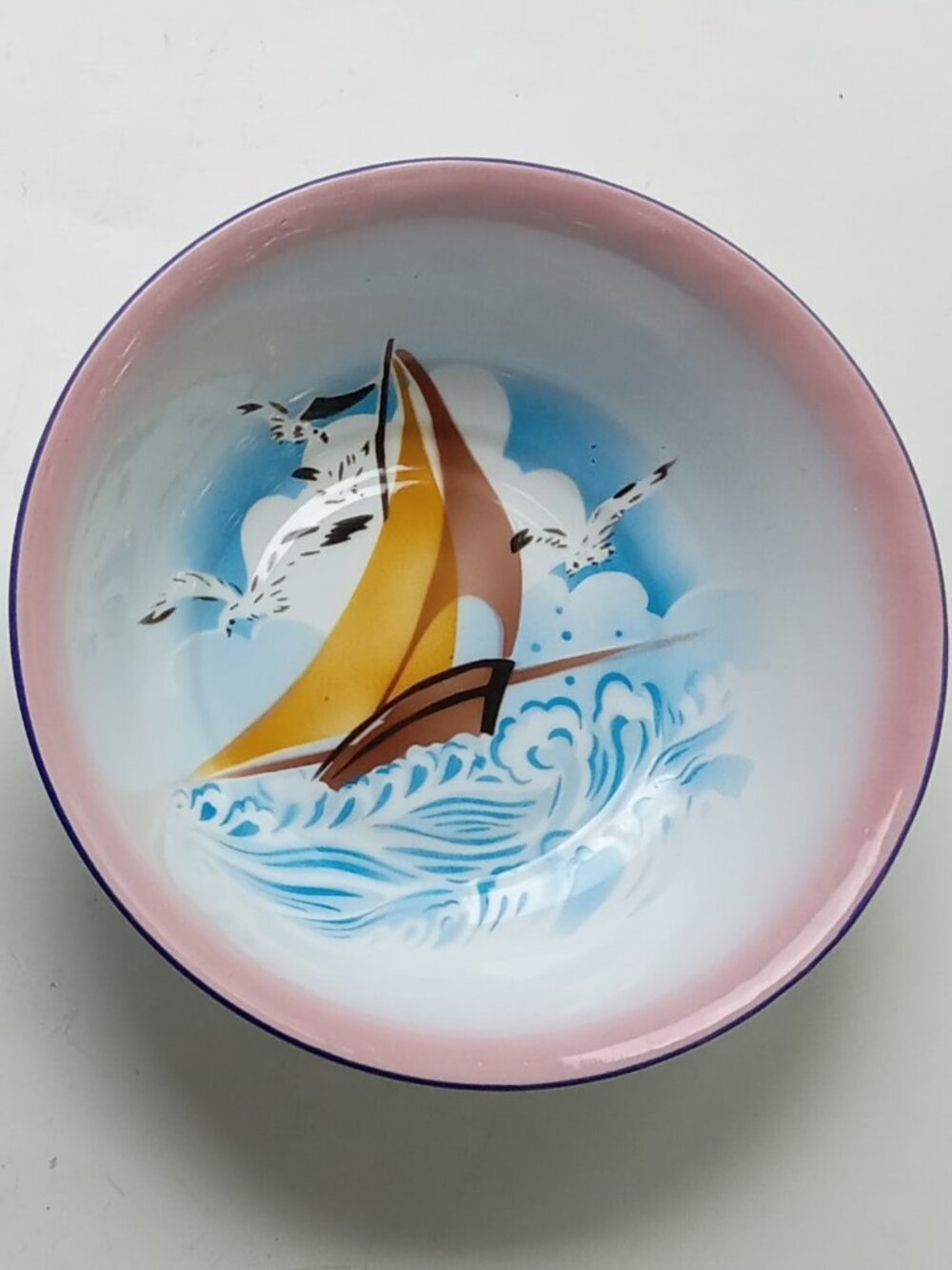 VTG Enamelware Bowl Lucky Elephant Brand Stencil Nautical China 1950s